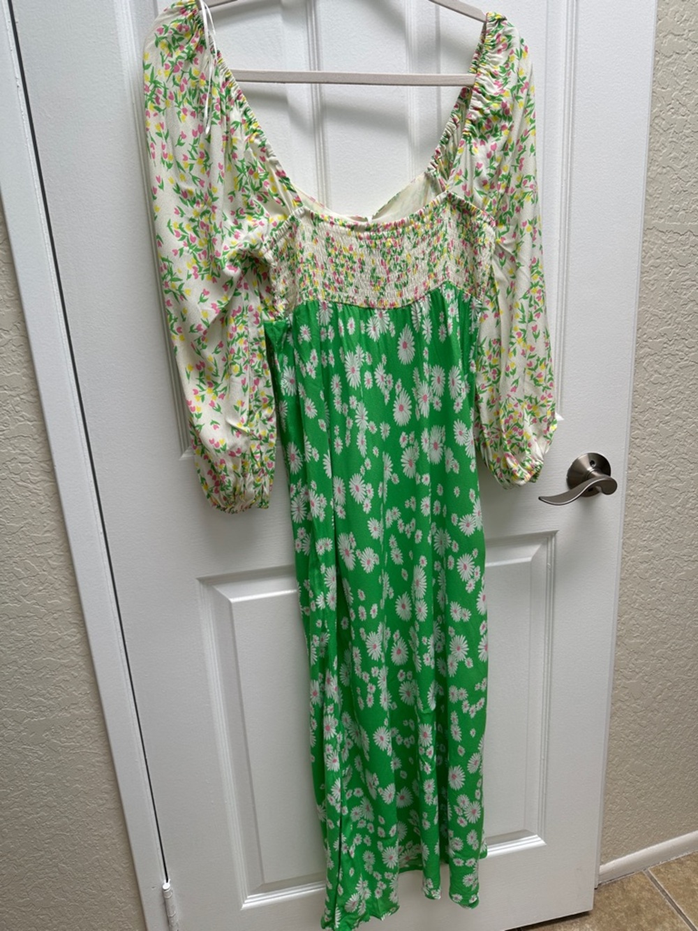 RIXO Green Daisy Maxi Dress with Cream & Pink Accents - Picture 3 of 4